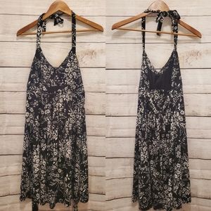 White House Black Market Black with White Floral Pattern Halter Dress, Size 12